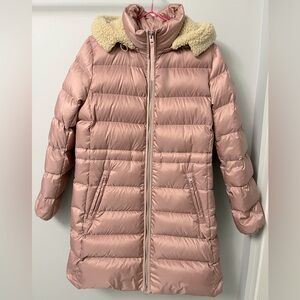 Coach Blush Pink Puffer Jacket with Shearling Hood Signature Pattern